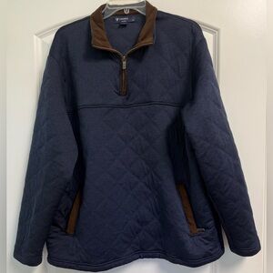 Cremieux Classic Navy Quilted Pullover 1/4 with Brown Trim Sz XL